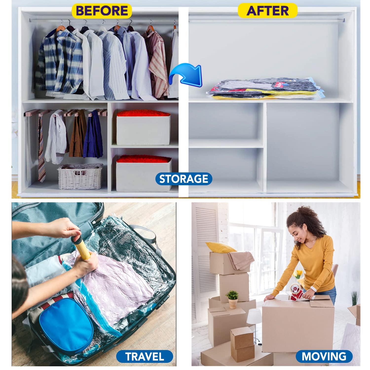 Vacuum Storage Bags - 5pcs (With Free Hand Pump)